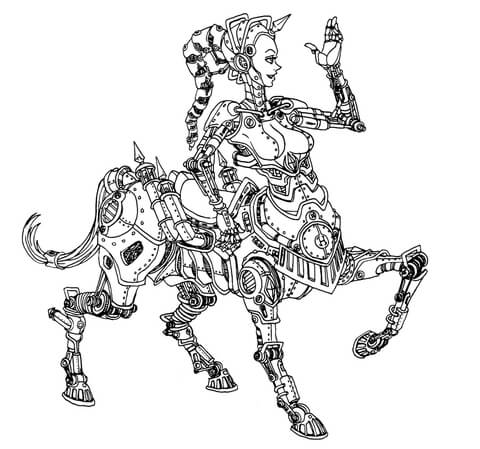 Steampunk Centaur Robot Coloring Page